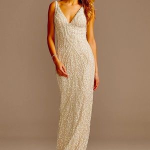 David’s Bridal Beaded Matte Sequin V-Neck Sheath